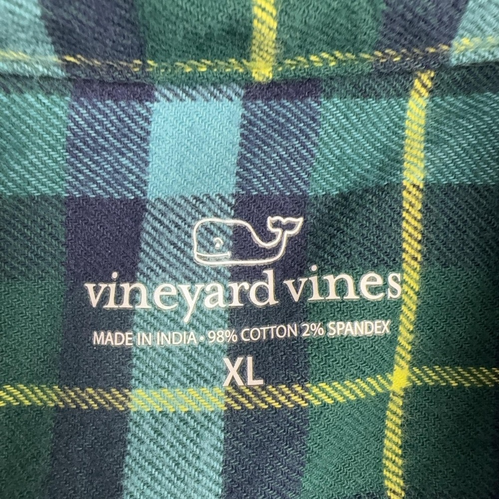 Vineyard Vines Button Up Shirt Youth XL Green Plaid Flannel Long Sleeve Collared - Picture 8 of 11